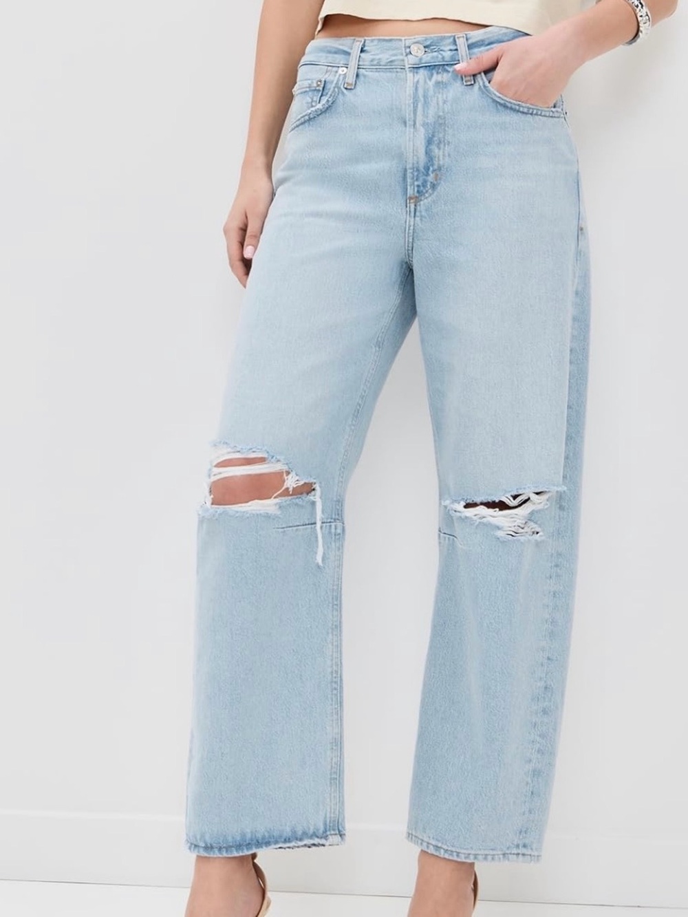 Citizens Of Humanity Light Blue Distressed Wide Leg Jeans